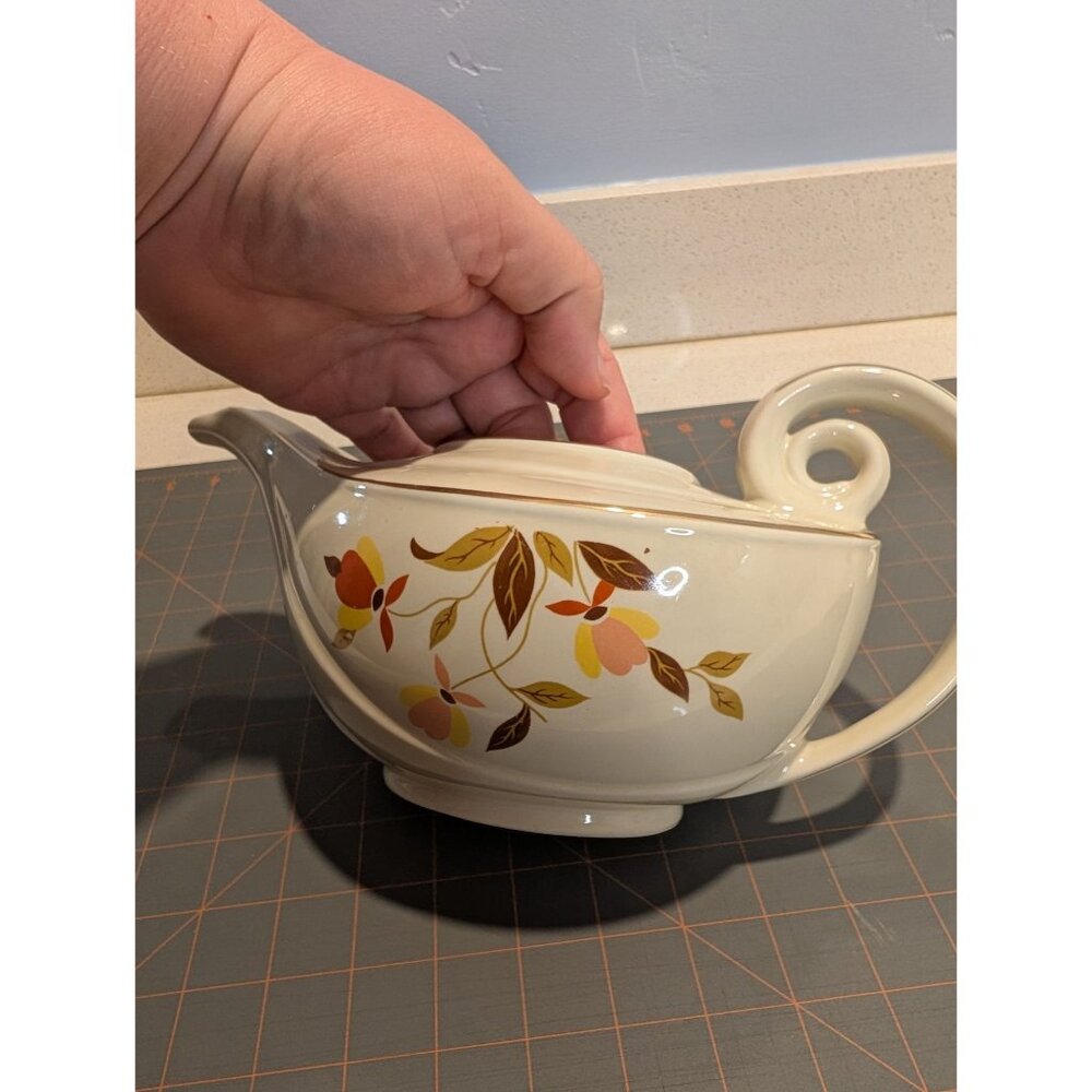 Halls Superior Autumn Leaf Aladdin Teapot Gold Trim Infuser - Picture 3 of 16